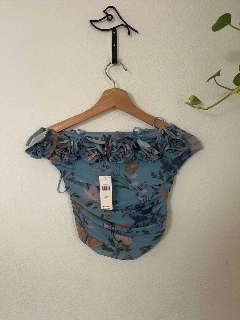 Anthropologie Floral Strapless Rosette Top - Blue